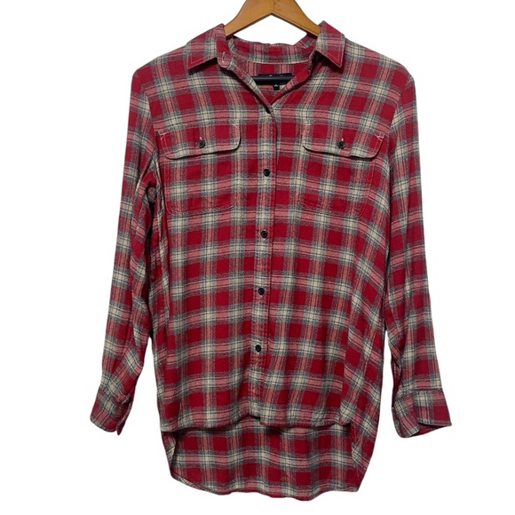 Madewell Ex-Boyfriend Fairfax Plaid Flannel Red Womens Small Button Down Shirt - Picture 2 of 9